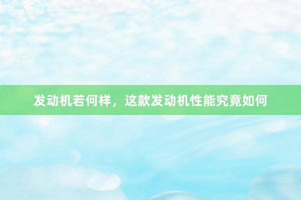 发动机若何样，这款发动机性能究竟如何